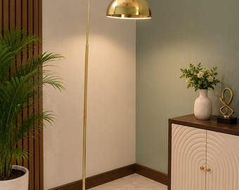 Lampadaire arqué en laiton | Lampadaires modernes dorés du milieu du siècle | Lampe sur pied décorative en métal | Lampe de lecture pour salon et chambre à coucher