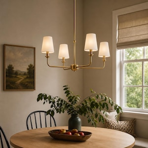 Handgemaakte koperen lineaire kroonluchter 6 lampen, moderne plafondlamp halverwege de eeuw minimalistische hanger eetkamerlamp, keukeneiland