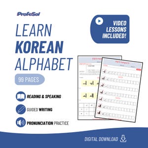 Learn Korean Alphabet Hangul Workbook, Beginner Language Study PDF, Video Lessons