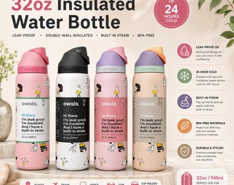 Peanuts Snoopy Bottle Wrap for Owala 32 Oz, Cute Cartoon Water Bottle Decal, Custom Gift for Snoopy Lovers