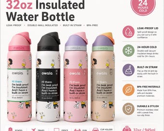 Snoopy Owala Bottle Sticker Wrap, Cute Peanuts Cartoon Design for 32 Oz Water Bottles, Personalized Gift
