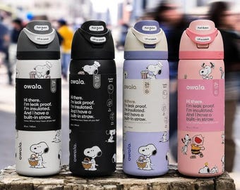 Snoopy Owala Water Bottle 32 Oz, Peanuts Inspired Bottle Wrap, Cute Kawaii Tumbler Sticker, Personalized Gift for Snoopy Fans