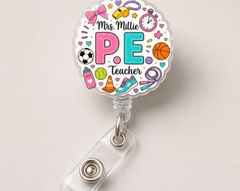Portatarjetas acrílico personalizado para profesor de educación física: Portatarjetas con borde festoneado personalizado