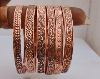 Copper Bangle 6 Set Of Bangles,- Copper Jewelry Bangle Copper Bangle Set- Simple Copper Bangles- Thin Copper Wire Bangle- Women Bangle
