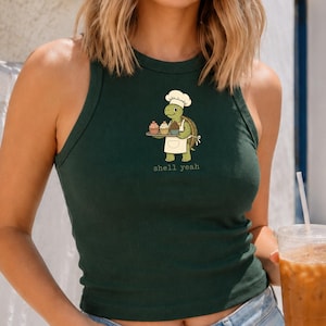 Bella Canvas Tank Top, Shell Yeah Turtle Shirt, Cute Baker Turtle Tank, Cupcake Graphic Top, Funny Animal Pun Shirt, Bakery Lover Gift