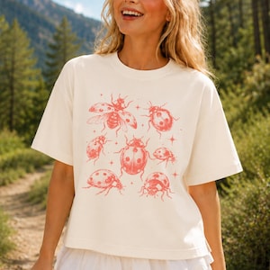 Comfort Colors Boxy Tee, Ladybug Shirt, Cottagecore Bug Graphic Tee, Cute Nature Lover Shirt, Garden Lover Gift For Her