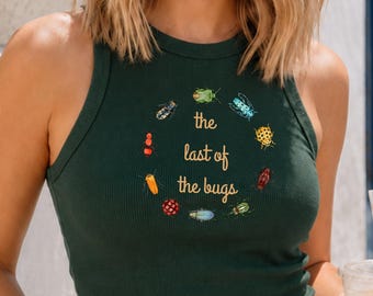 Sad Bug Summer Cropped Racer Tank Top, Y2K Bug Tee, Cottagecore Insect  tee Minimal Nature Gift for Her, Cottagecore Ladybug Crop Tee