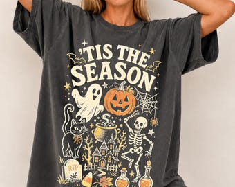 Vintage Halloween Comfort Colors® T Shirt | Retro 'Tis The Season Skeleton Pumpkin Ghost Halloween TShirt | Y2K Halloween | Women's Shirt