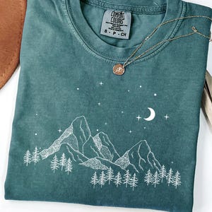 Comfort Colors® Minimalist Mountain Shirt, Nature Lover Tee, Moon Mountain Graphic Tee, Hiking Shirt, Outdoor Adventure Comfort Colors Tee