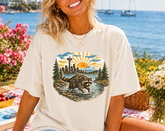 Raccoon Shirt, Comfort Colors Vintage Tee, Pacific Northwest Graphic Shirt, Seattle Wildlife Tee, Nature Lover Gift
