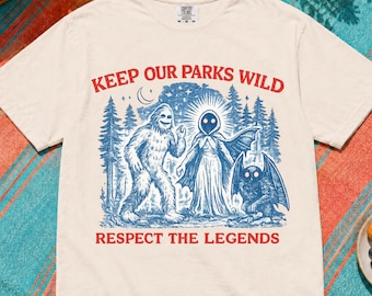 Cryptid National Parks Shirt Comfort Colors® 90s Keep Our Parks Wild Vintage Camping Hiking Tee Retro Wanderlust Shirt Fantasy Creatures Tee
