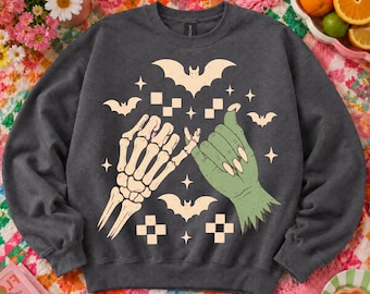 Pinky Promise Halloween Comfort Colors® Sweatshirt, Witch Monster Sweatshirt, Skeleton Sweatshirt