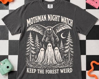 Mothman Shirt, Halloween Shirt, Comfort Colors Graphic Tee, Cryptid Shirt, Vintage Spooky Tee, Ghost Forest Shirt, Unisex Gift