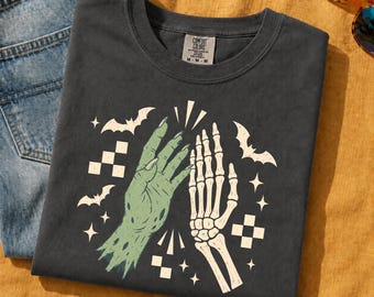 Halloween Shirt, Comfort Colors Skeleton Hand Tee, Vintage Halloween Shirt, Spooky Graphic Tee, Retro Halloween Shirt, Unisex Tee