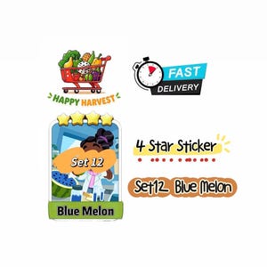 Monopoly Go Blue Melon -  Set 12 - 4 Star Sticker - Happy Harvest