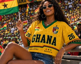 Ghana Soccer Crop Top Jersey, Custom Summer Match 26 Football Jersey for Women