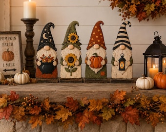 Fall Gnome Wooden Block Decor, Rustic Autumn Shelf Sitter, Halloween Gnome Tabletop Decoration, Farmhouse Mantel Decor, Thanksgiving Gift