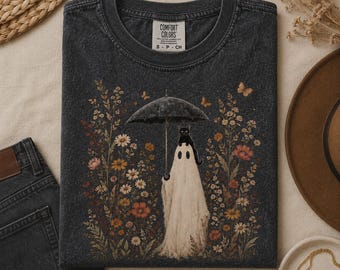 Comfort Colors® Wildflowers Ghost Shirt, Fall Spooky Season Tee, Cottagecore Fall Shirt, Vintage Boho Halloween Gift