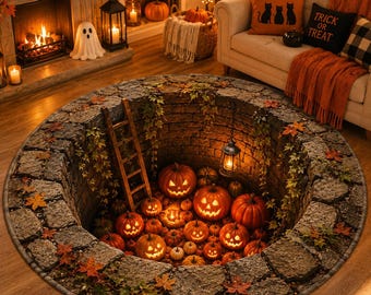 3D Halloween Floor Rug, Spooky Pumpkin Pit Rug, Jack O Lantern Halloween Decor, Haunted House Floor Mat, Trick or Treat Home Decor