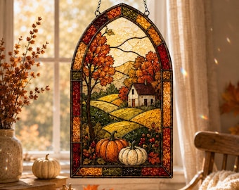 Fall Suncatcher, Autumn Pumpkin Window Hanging, Rustic Farmhouse Fall Decor, Thanksgiving Window Ornament, Cozy Harvest Gift