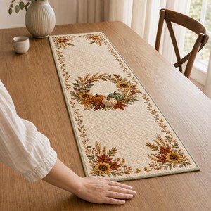 Autumn Pumpkin Quilt Table Runner, Fall Leaves Patchwork Dining Table Decor, Thanksgiving Farmhouse Centerpiece, Harvest Kitchen Gift