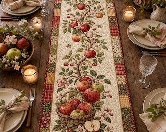 Apple Orchard Quilt Table Runner, Farmhouse Table Decor, Rustic Dining Table Centerpiece, Fall Kitchen Runner, Seasonal Home Decor