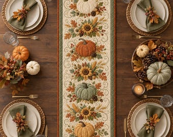 Fall Table Runner, Thanksgiving Sunflower Pumpkin Table Decor, Autumn Quilted Table Runner, Harvest Farmhouse Dining Table Decoration
