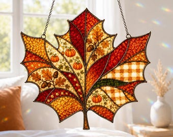 Maple Leaf Suncatcher, Fall Acrylic Window Hanging, Pumpkin Autumn Leaf Decor, Thanksgiving Sun Catcher, Harvest Home Gift