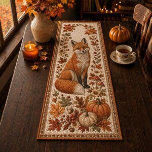 Quilted Orange Fox Table Runner, Autumn Holiday Decor, Rustic Cabin Kitchen Accent, Rustic Farmhouse Dining Table Decoration