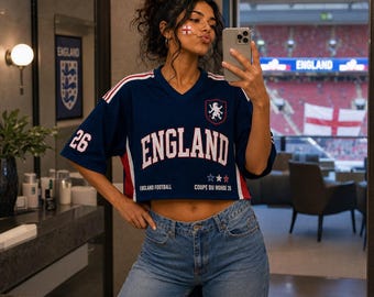 Custom UK Soccer Crop Top Jersey, England Football Shirt Summer Match 26 Supporter