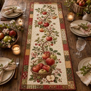 Apple Orchard Quilt Table Runner, Farmhouse Table Decor, Rustic Dining Table Centerpiece, Fall Kitchen Runner, Seasonal Home Decor