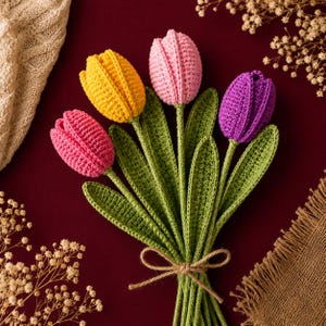 Crochet Tulip Bouquet Pattern PDF  Easy Flower Crochet Tutorial  DIY Tulip Decor