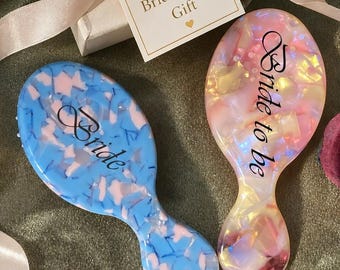 Personalized Travel Hair Brush, Custom Name Mini Purse Brush, Acetate Bridesmaid Gift, Bridal Shower Favor, Bachelorette Gift
