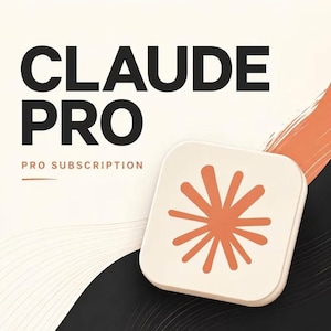 Può includere: Grafica promozionale con le parole "CLAUDE PRO" in grassetto nero. Sotto, si legge "PRO SUBSCRIPTION". Un'icona quadrata color crema con un design a stella arancione si trova nell'angolo in basso a destra. Lo sfondo presenta pennellate arancioni e nere.