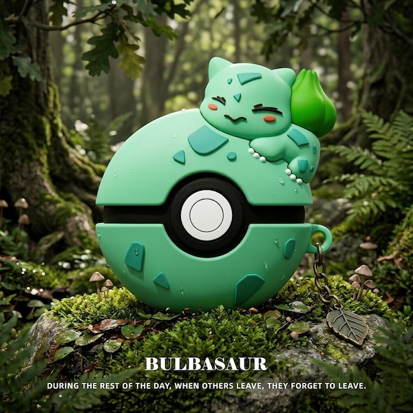 Bulbasaur Pokeball AirPod Case, Silicone Protective Cover for Apple AirPods Pro