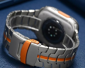 Pasek metalowy w stylu tytanowym do zegarka Apple Watch, bransoleta ogniwowa ze stali nierdzewnej (42 mm–49 mm)