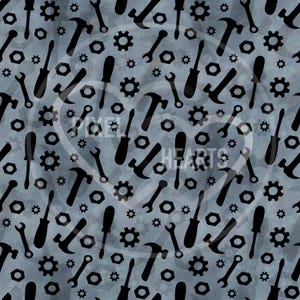 Tools Seamless Pattern, Blue Grey Gradient, Hand Drawn Design (Digital Download)