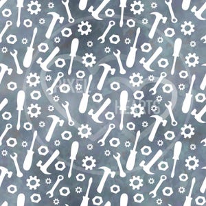 Tools Blue Grey Gradient seamless pattern, DIY hand drawn design (Digital Download)
