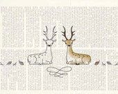 INSTANT DOWNLOAD - black white Digital Stamp - Coloring Page - Embroidery pattern - Autumn forest deers Stamps by NaiveNeedle