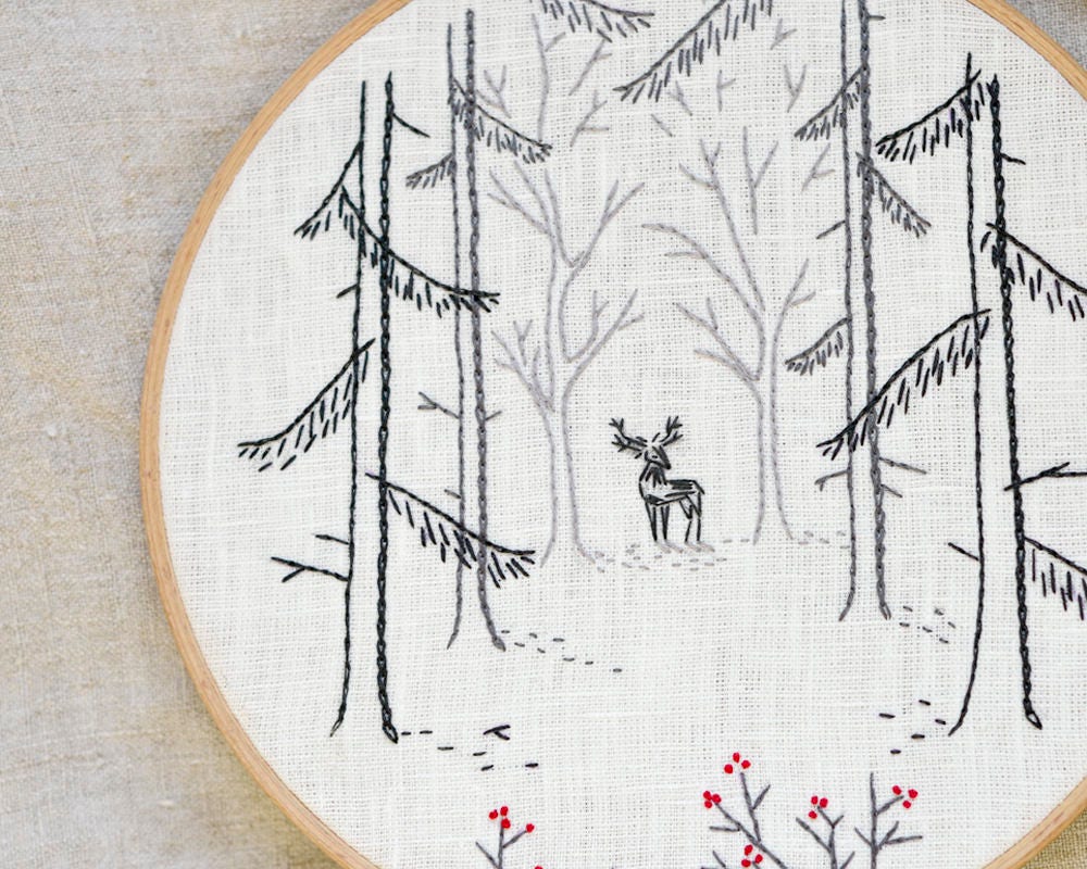 Hand embroidery nwcvq pdf woodland deer winter  etsy Hand embroidery nwcvq pdf woodland deer winter  etsy