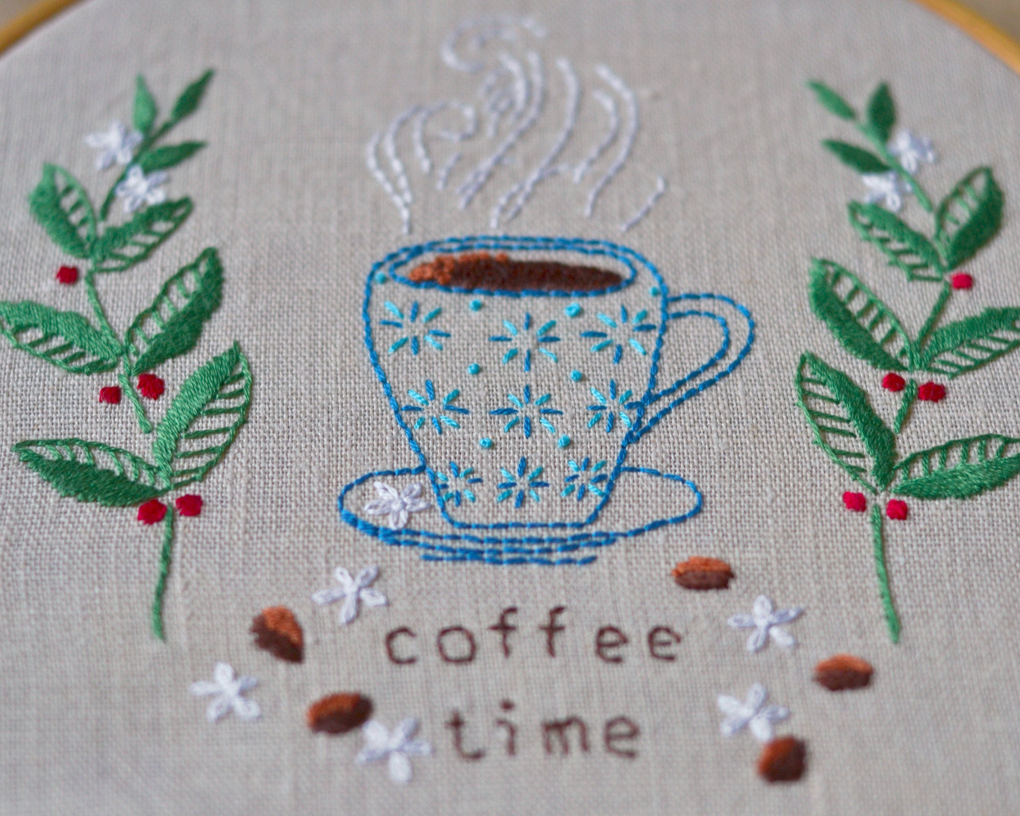 Coffee Embroidery Pattern Downloadable PDF Embroidery