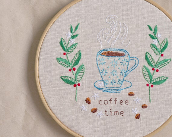 Coffee embroidery pattern downloadable pdf embroidery  etsy