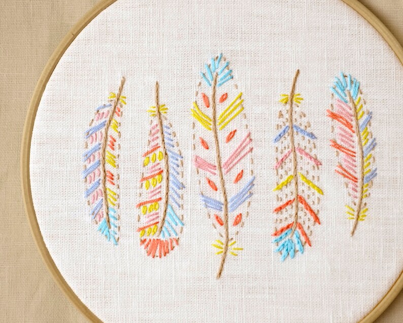 Feathers Embroidery Pattern PDF Digital Download Hand Etsy UK