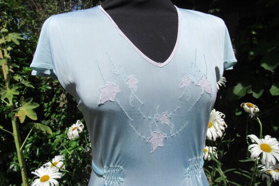 Vintage Courtaulds nightdress 30's blue slip bias