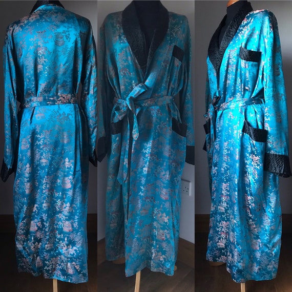 Vintage men's dressing gown satin brocade robe Ori