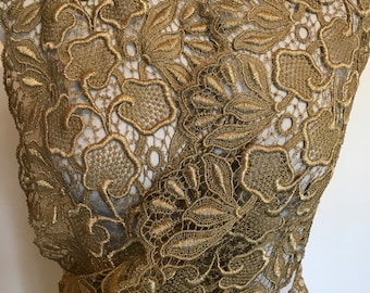 Vintage wide gold metal thread lace embellishment for sewing projects 12 ins x 10 1/4 ins