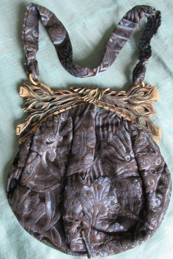 Vintage carved celluloid purse 1920's expanding h… - image 1