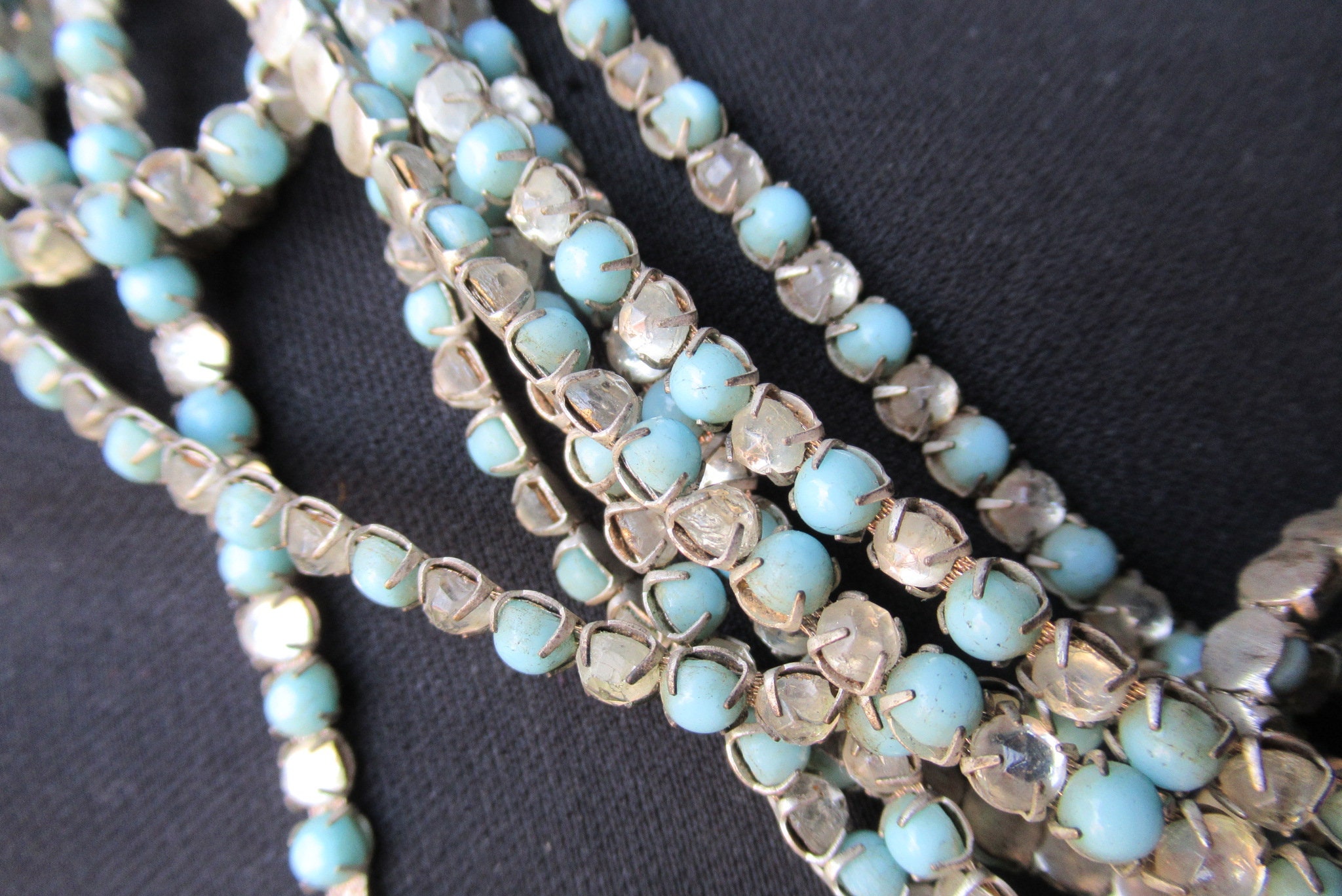 Rhinestone Turquoise Glass Bead Metal Trim Edging Length Etsy UK