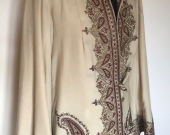 Jacket silk metal embroidery paisley design fine cream wool hand work one of a kind Edwardian1905-20