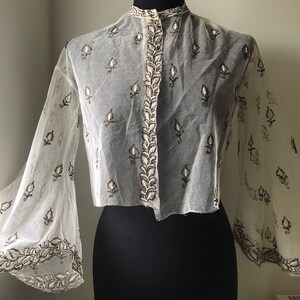 Vintage embroidered tulle net top blouse bodice unfinished seams & front closure